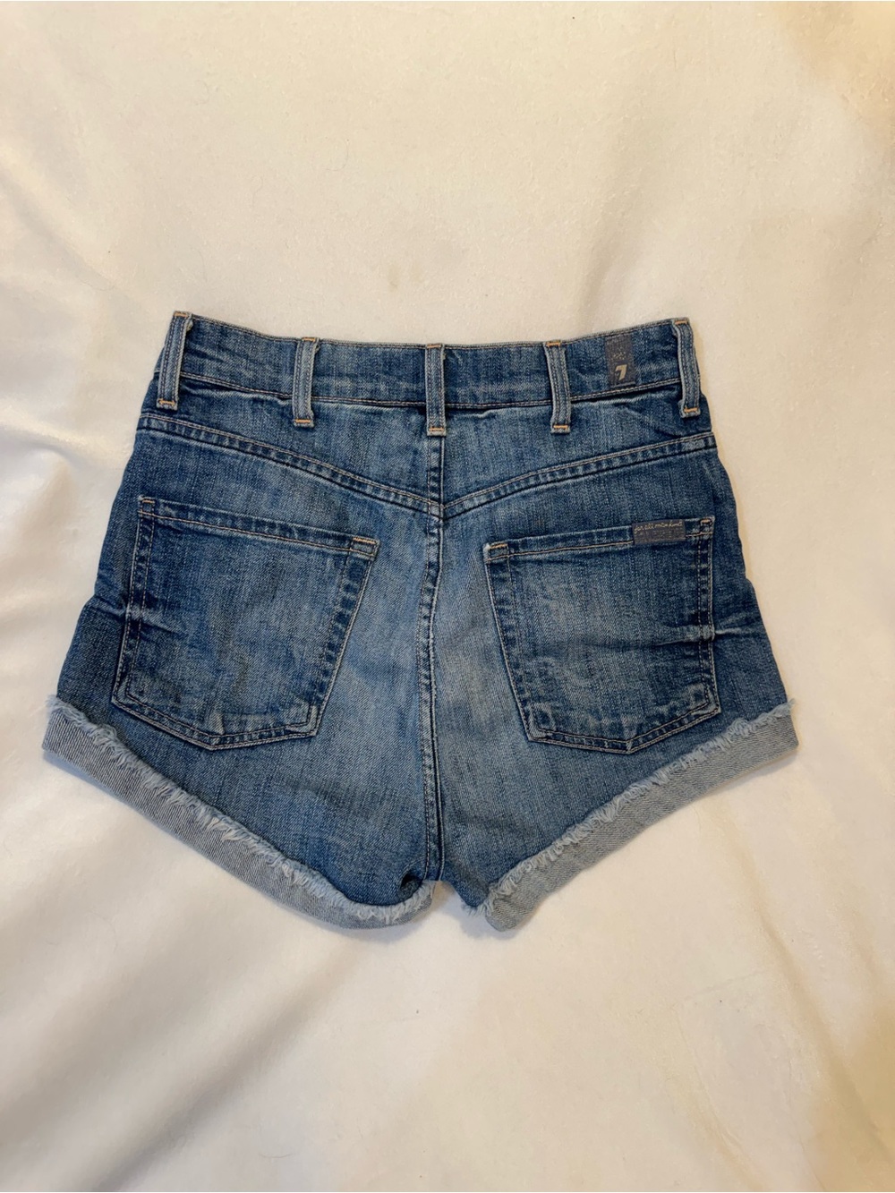 7 For All Mankind Blue Denim High-Rise Rolled Hem Shorts size 25